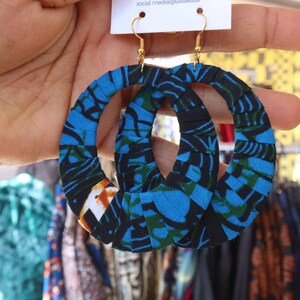 Fabric wrapped earrings, Ankara Hoop Earrings, Tribal earrings, African print earrings, handmade earrings, African fabric earring