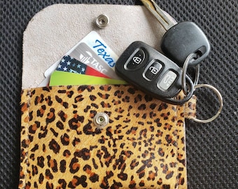 Leopard Hair-on Mini Wallet, Handmade Card Holder, Coin Pouch