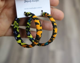 Handmade Ankara Hoop Earrings, African Print Fabric Wrapped