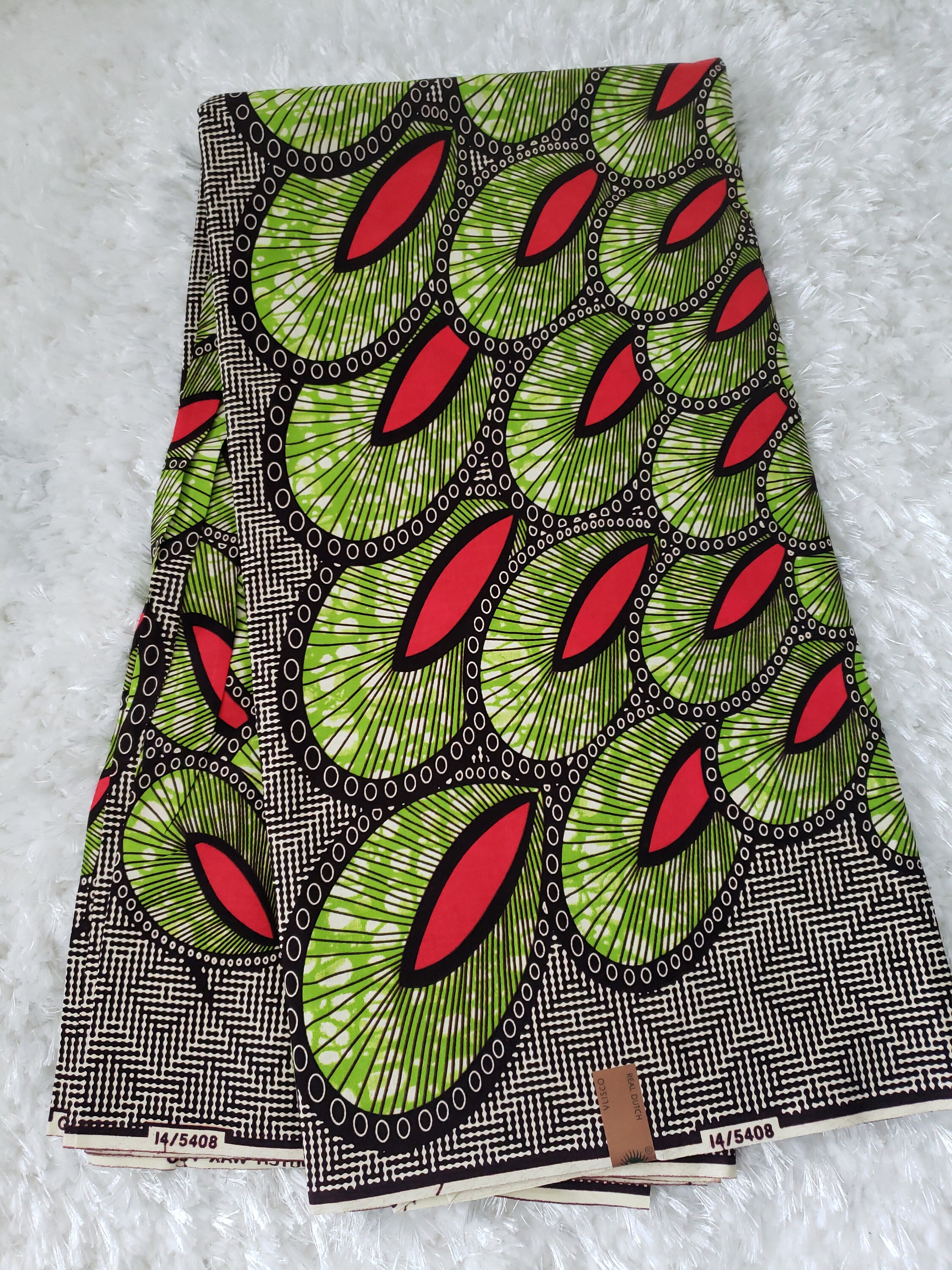 Black Ankara Fabric with Vibrant Green Paisley and Red Accents – Bold and Unique African Wax B main image 1