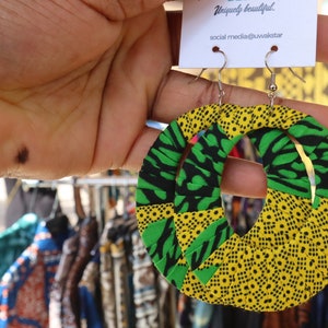 Fabric wrapped earrings, Ankara Hoop Earrings, Tribal earrings, African print earrings, handmade earrings, African fabric earring
