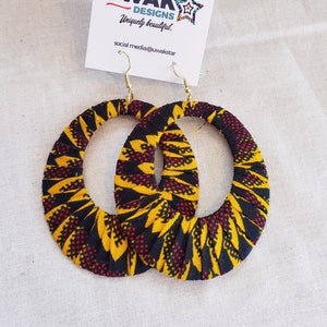 Fabric wrapped earrings, Ankara Hoop Earrings, Tribal earrings, African print earrings, handmade earrings, African fabric earring