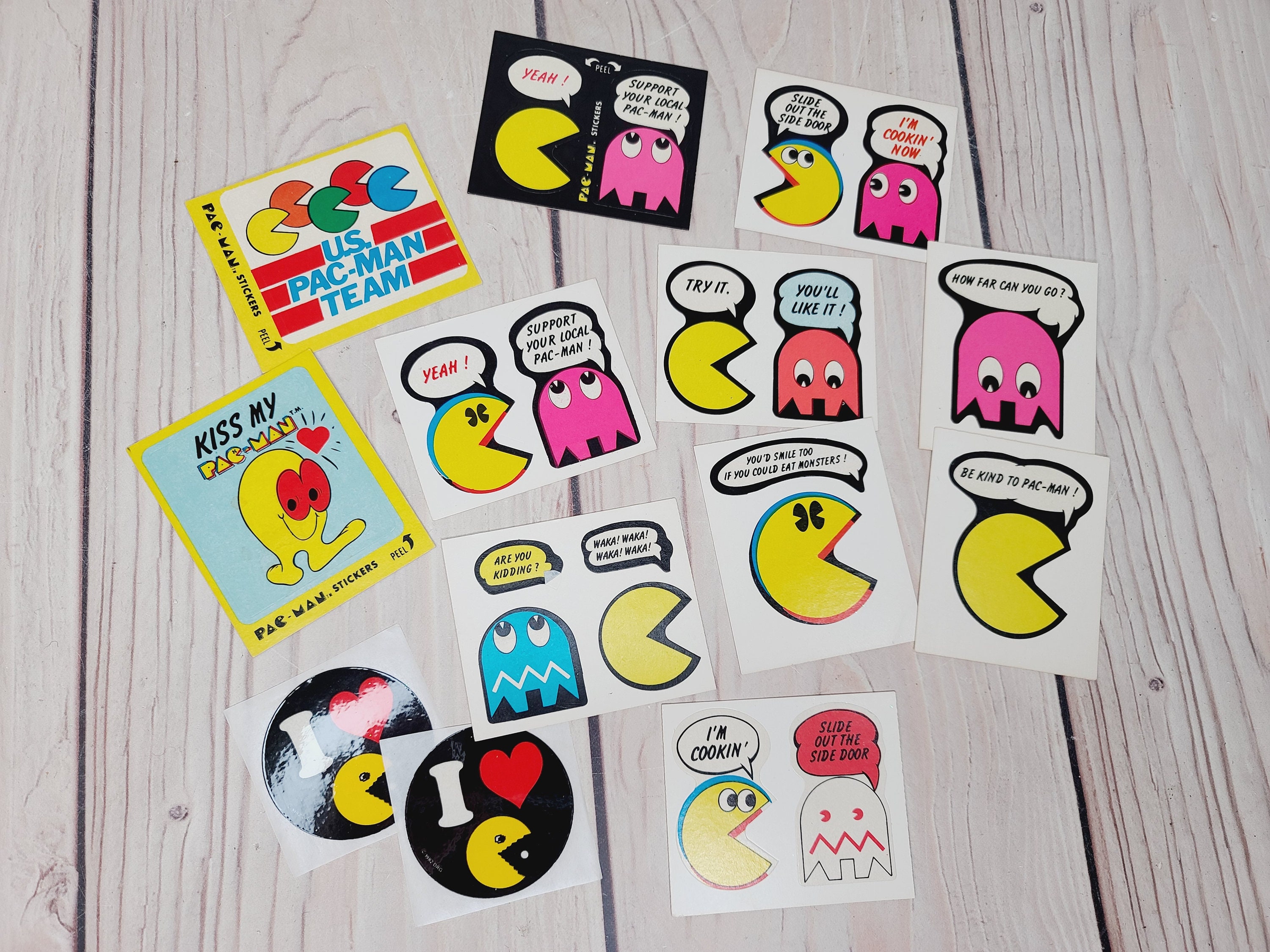1980 PAC-MAN Puffy Stickers With Moving Eyes Vintage 80s Pac Man