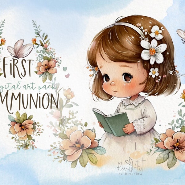 First Communion PNG Clipart | Watercolor First Communion | First Communion for Girls | Communion Illustration | Christian Clipart download