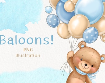 Baby Shower Sign Bear with balloons PNG | Baby bear sublimation | Balloons clipart | Teddy Bear Clipart | teddy bear PNG baby shower decor