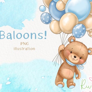 Letrero de baby shower con oso y globos PNG / Sublimación de oso bebé / Clipart de globos / Clipart de oso de peluche / Decoración de baby shower con oso de peluche PNG