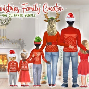 Christmas family scene creator. Christmas family portrait Clipart, Holiday PNG Graphics, Customizable Portrait parents kids, Christmas Gift.