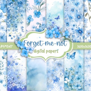 Vergissmeinnicht Hochzeit Papier Pack, floralen Hintergrund, Hochzeit Hintergrund, Brauteinladung, Vergissmeinnicht Blume Clipart staubblau