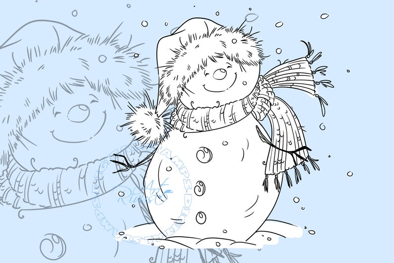 Snow Xmas Snowman coloring page Digital Stamp Clip Art Printable Christmas colorings Winter PNG Cute Noel Festive JPEG Clipart