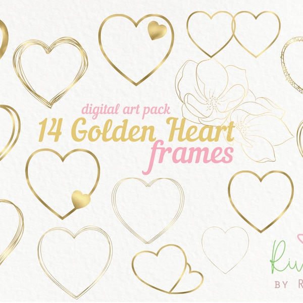 Goldrahmen Clipart Herzform Valentines Goldene Rahmen PNG Kranz Grafikdesign Hochzeitseinladung Vintage Border Minimalistische Geometrie Linie