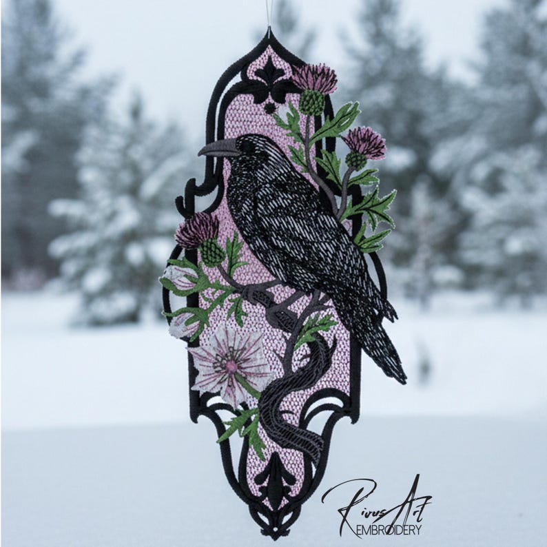 FSL Gothic Lace Raven Machine Embroidery Design - Dark Academia Witchy ...