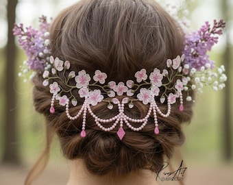 Cherry Blossom Embroidery Design | FSL Tiara, Necklace (Digital File)