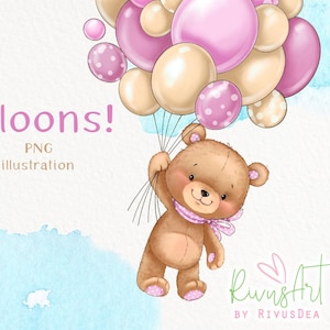 Ours avec des ballons PNG | Sublimation de bébé ours | Ballons des cliparts | Ours en peluche Oh Boy | Ours en peluche PNG baby shower à téléchargement numérique