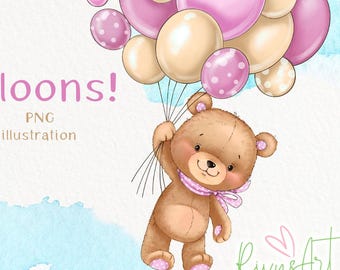 Bear with balloons PNG | Baby bear sublimation | Balloons clipart | Oh Boy Teddy Bear Clipart | teddy bear PNG baby shower digital download