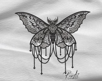 Gothic Lace Moth Machine Embroidery Design  - NOT FSL! Victorian Dark Academia Witchy Machine Pattern