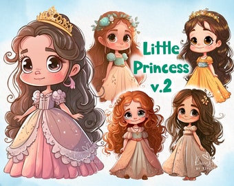 Cute princess PNG clipart set. Princesses, fairytale, girl, birthday decor DIY. Digital princess clip art. Instant download. Commercial use.