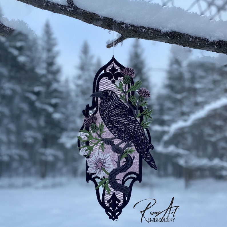 FSL Gothic Lace Raven Machine Embroidery Design - Dark Academia Witchy ...