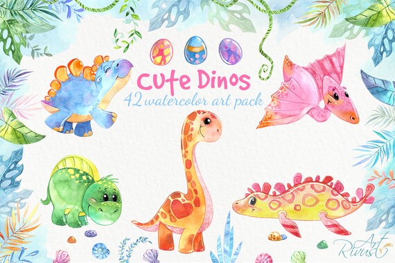 Download Dinosaur Png Clipart Watercolor Dinosaurs Graphic Cute Baby Etsy