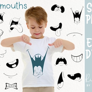 Cute cartoon mouths sublimation SVG PNG clipart bundle. Simple cartoon mouths expressions, funny clip art, angry monster character mouths.