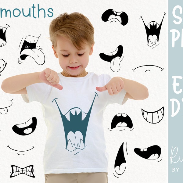 Cute cartoon mouths sublimation SVG PNG clipart bundle. Simple cartoon mouths expressions, funny clip art, angry monster character mouths.