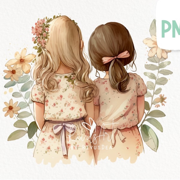 Best friends clipart. Vintage besties PNG clip art. Sisters sublimation. BFF graphics bundle, girls, soul sisters, portrait commercial