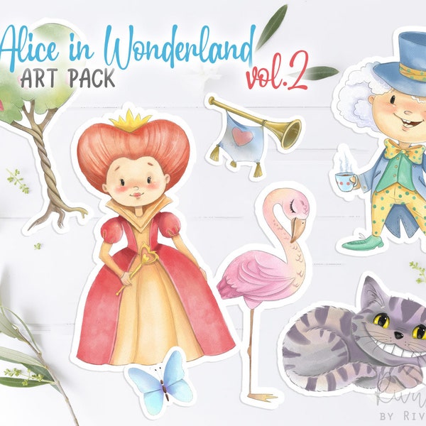 Alice nel paese delle meraviglie PNG Clipart. Illustrazione dell'acquerello Alice Mad Hatter White Rabbit Tea Party. Dorso cartaceo digitale Alice. Download istantaneo