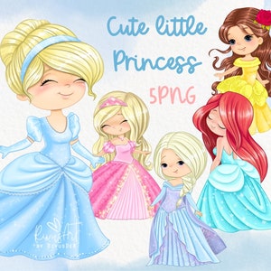 Conjunto de imágenes prediseñadas de princesas PNG. Princesas, cuentos de hadas, niñas, decoración de cumpleaños DIY. Imágenes prediseñadas digitales de princesas. Descarga instantánea. Uso comercial.