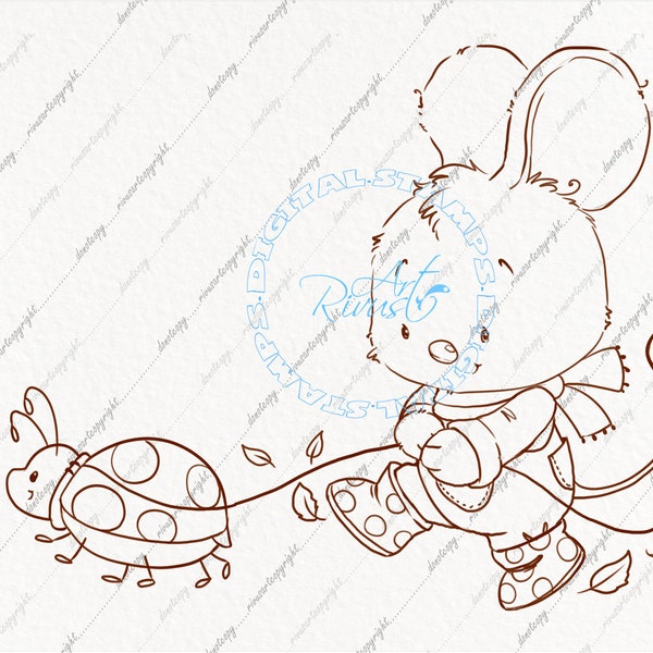 Digital stamp. Cute mouse coloring page. Contour illustration, fall digi stamp. Little mouse contour. Printable PNG clipart
