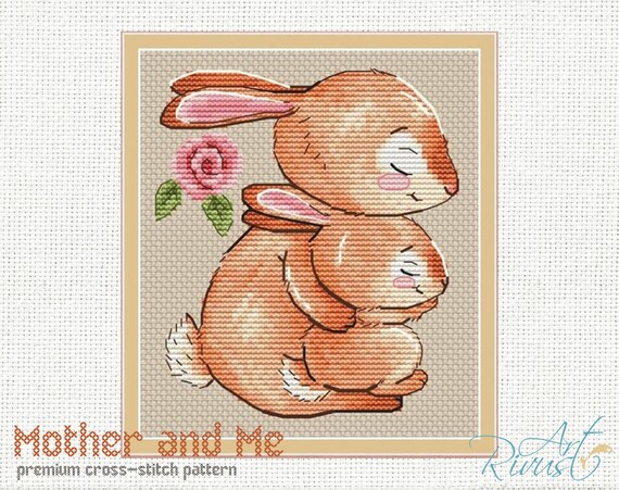 Contemporary Easter Bunny with Pink Bow Counted Cross Stitch Pattern
