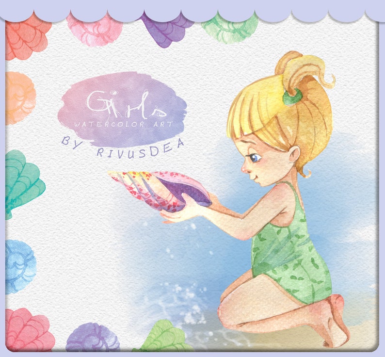Watercolor Cute Girl Seahorse Sea Party Underwater Watercolor Etsy