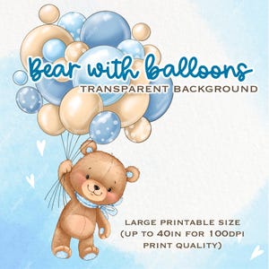 Bär mit Luftballons PNG | Baby Bär Sublimation | Luftballons Clipart | Oh Junge Teddy Bär Clipart | Teddybär PNG Babyparty digitaler Download