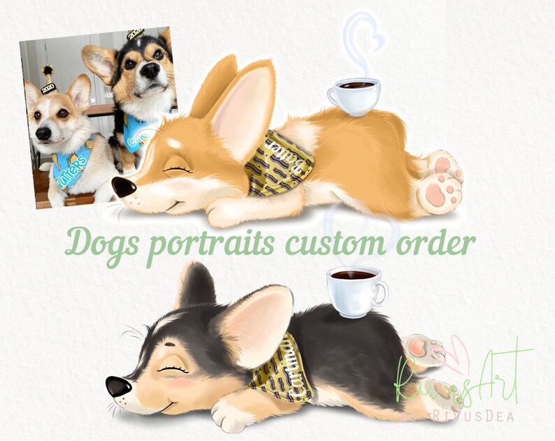Custom Pet Portrait. 2 Pets digital print. Dog cartoon portrait. Pet Portrait Custom, Cartoon Dog Portrait, Digital Pet Portrait