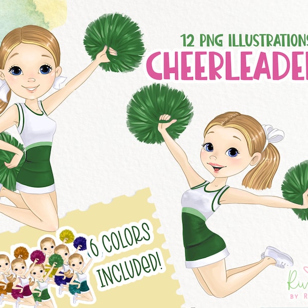 Pom-pom girl PNG Bundle Clipart | Clipart d'équipe sportive | Uniformes de pom-pom girls | Clipart de filles de l'école | Sublimation de pom-pom girl