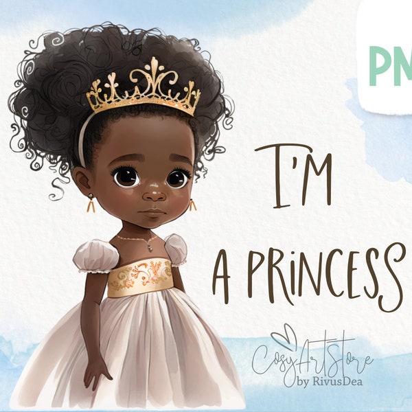 Princesse PNG clipart | Fille de mélanine PNG | Illustration de fille noire | Impression numérique de mode afro-américaine | Amour de soi | Anniversaire de filles