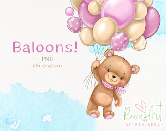 Bear With Balloons PNG Baby Bear Sublimation Balloons - Etsy