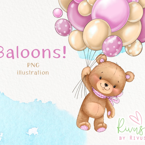 Bear with balloons PNG | Baby bear sublimation | Balloons clipart | Oh Boy Teddy Bear Clipart | teddy bear PNG baby shower digital download