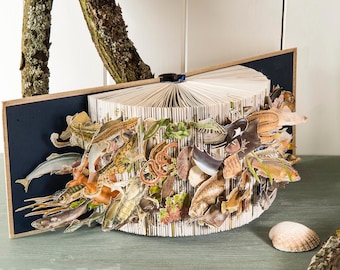 Fish and Water Life - Large Unique Book Sculpture