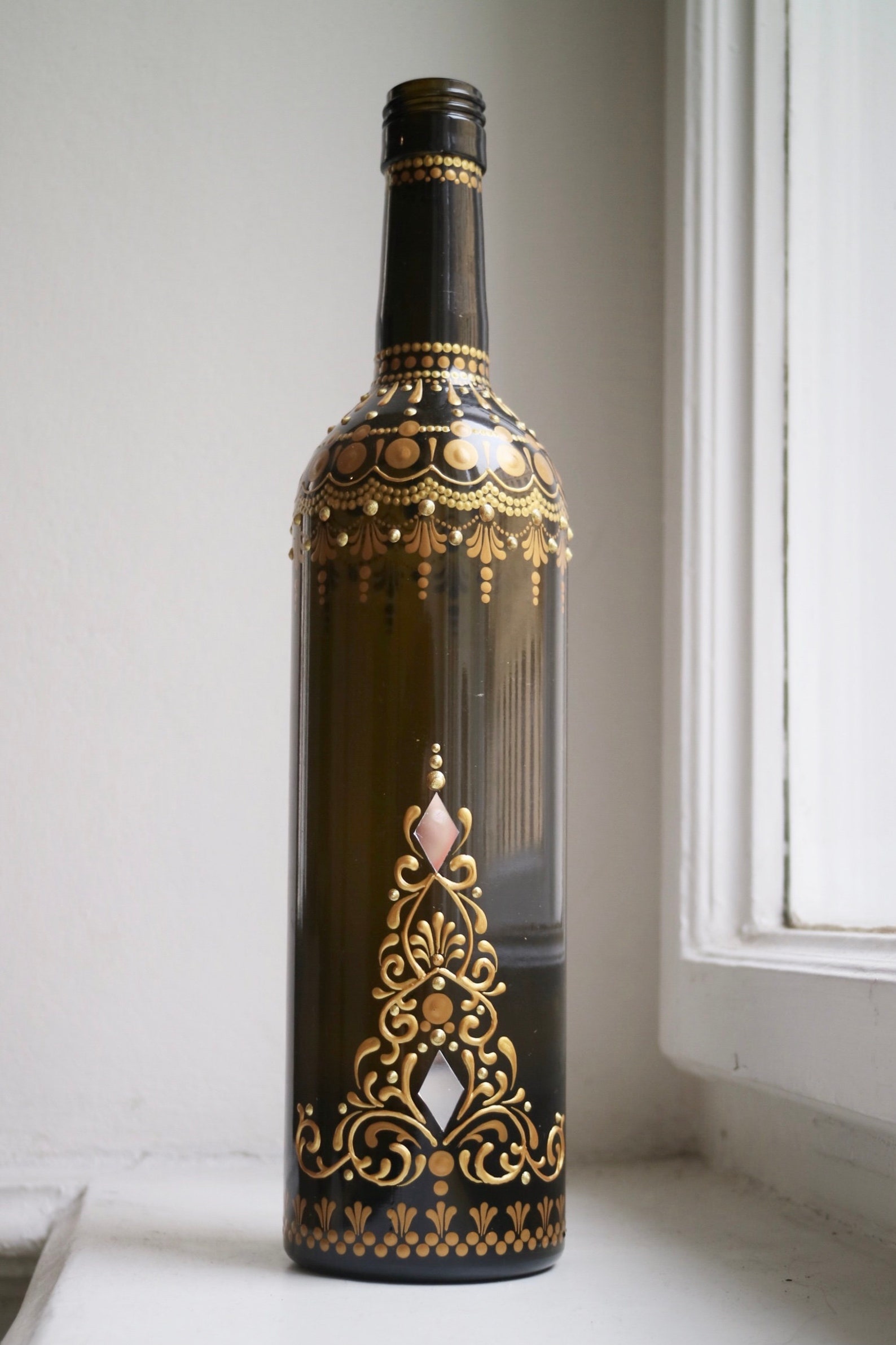 Henna Bottle Decor Flower Vase Hand Painted Personalized Etsy