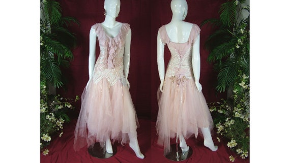 Vintage Inspired Pink Wedding Dress Dusky Pink Cream One Of Etsy