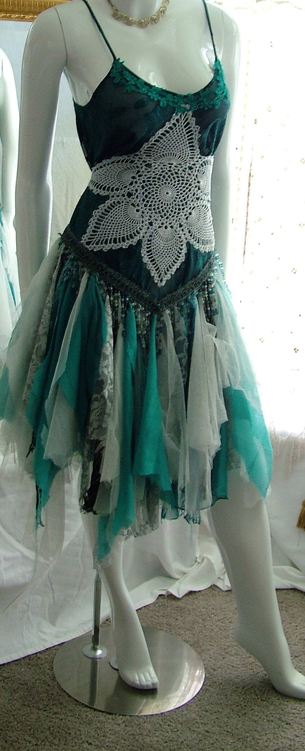 Aqua White Dress Beach Wedding Dress Bohemian Weddingshabby - Etsy