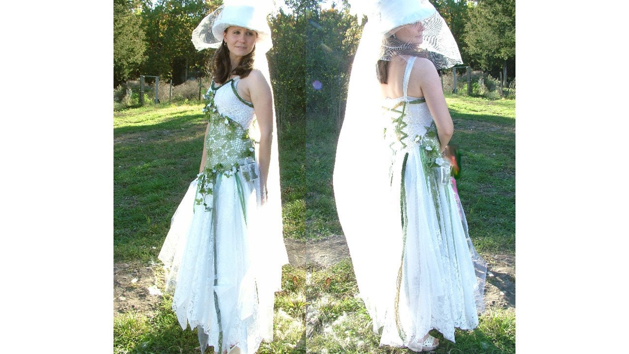 Woodland Forest Hand Fasting Wedding Dress White Green Long Etsy