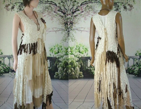 tan and white wedding dress