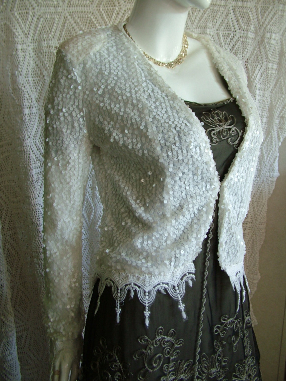 White sequin jacket white wedding jacket altered jacket | Etsy