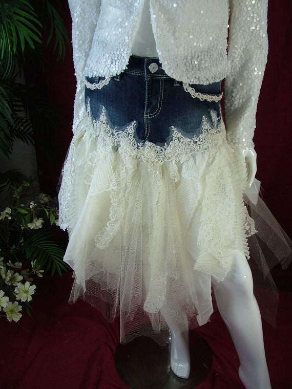 Cotton Denim Cream Lace Wedding Skirt Alternative Weddings Etsy