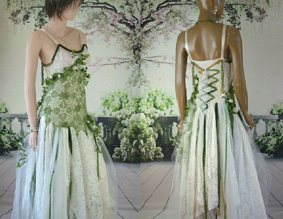 white and green gown