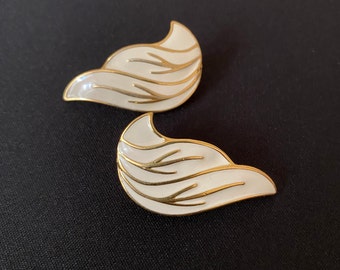 Monet White Enamel Leaf Earrings