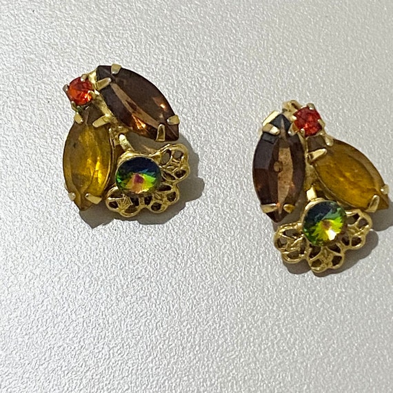 Small Rhinestone Earrings Autumn Colors - image 1
