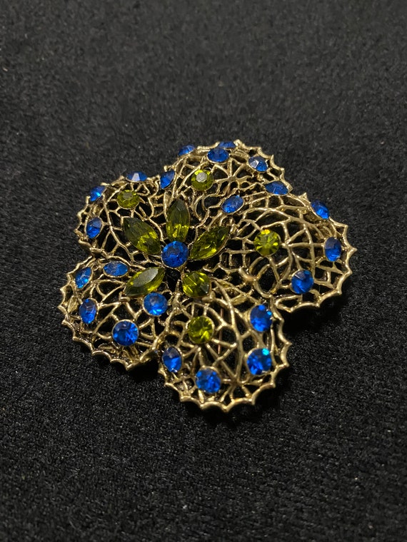 Green and Blue Rhinestone Brooch - image 2