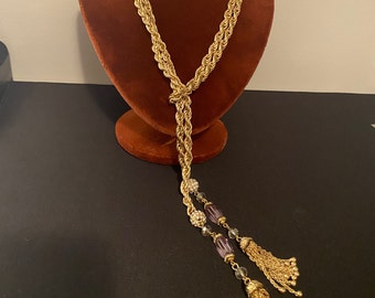 Gold Lariat Style Rhinestone Fashion Necklace