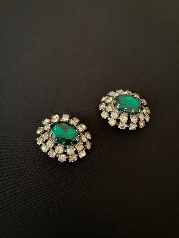 Green and Rhinestone Dome Earrings - image 3